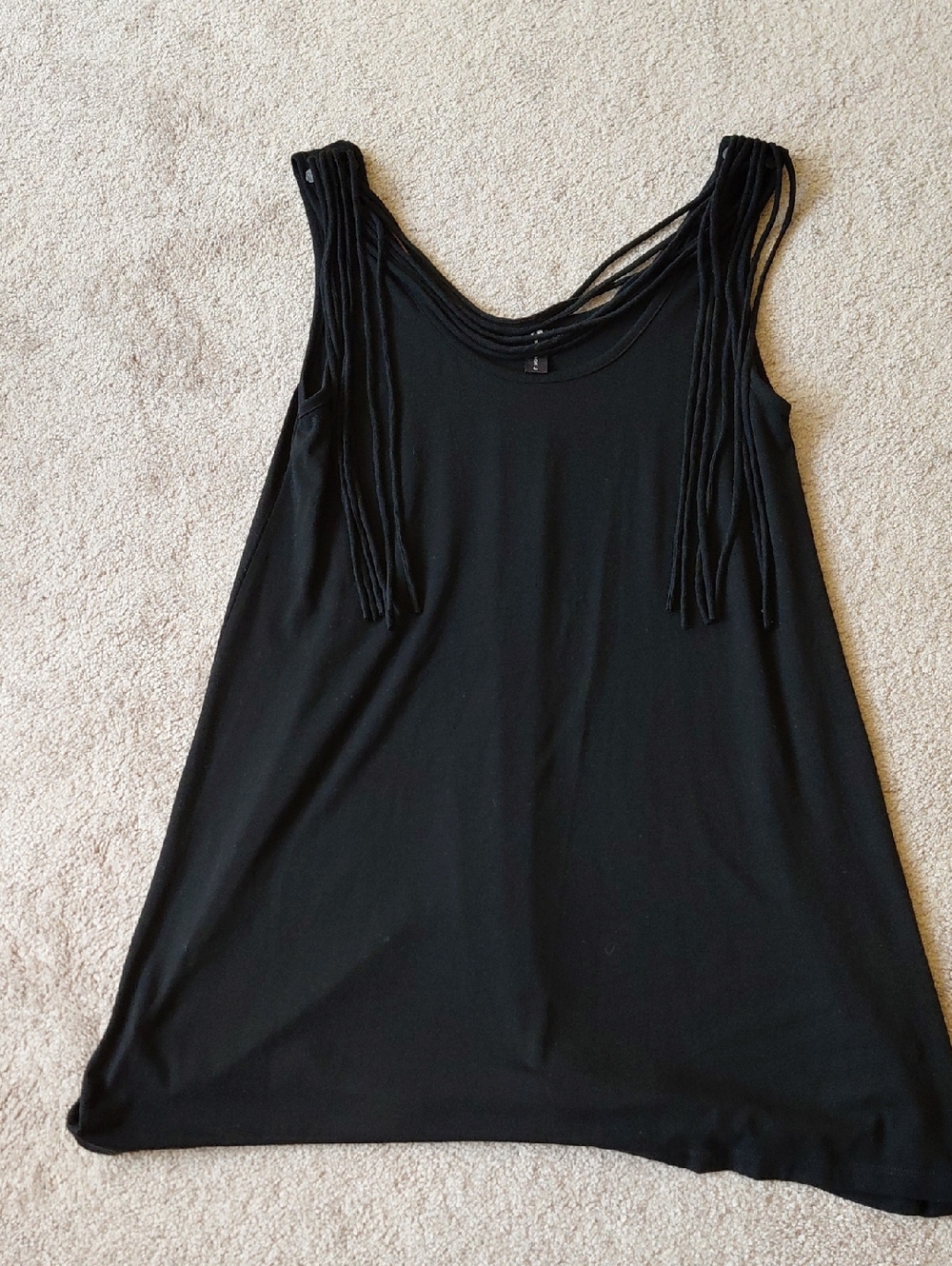 Women’s Black Sleeveless Fringe Tank Dress.